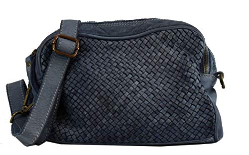 BZNA Bag Lucy Blau Vintage Italy Designer Clutch Braided Ledertasche Umhängetasche Damen Handtasche Schultertasche Tasche Leder Shopper Neu von BZNA