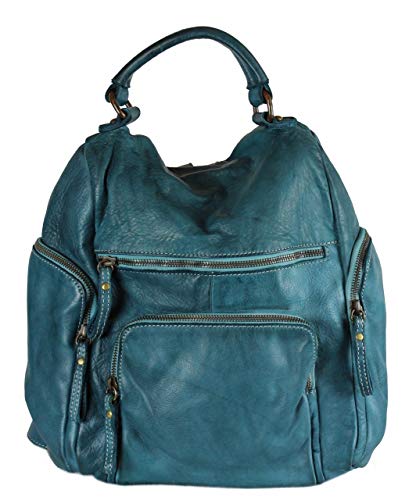 BZNA Bag Stella Petrol Blau blue Backpacker Designer Rucksack Damenhandtasche Schultertasche Leder Nappa sheep ItalyNeu von BZNA