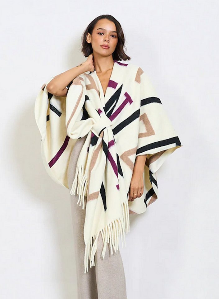 BZNA Poncho BZNA Valerie Strickponcho - Wolltuch mit Fransen - Cape MADE IN ITALY mit Fransen von BZNA