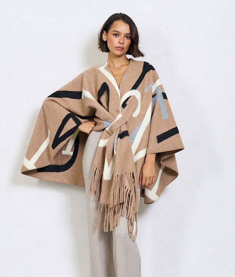 BZNA Poncho BZNA Valerie Strickponcho - Wolltuch mit Fransen - Cape MADE IN ITALY mit Fransen von BZNA