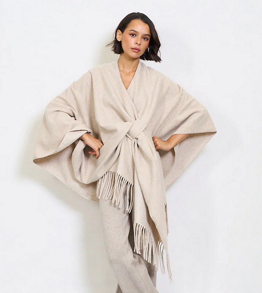 BZNA Poncho BZNA Valerie Strickponcho - Wolltuch mit Fransen - Cape MADE IN ITALY mit Fransen von BZNA