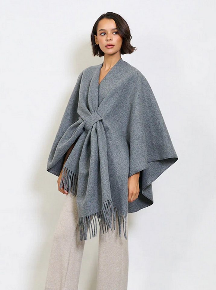 BZNA Poncho BZNA Valerie Strickponcho - Wolltuch mit Fransen - Cape MADE IN ITALY mit Fransen von BZNA