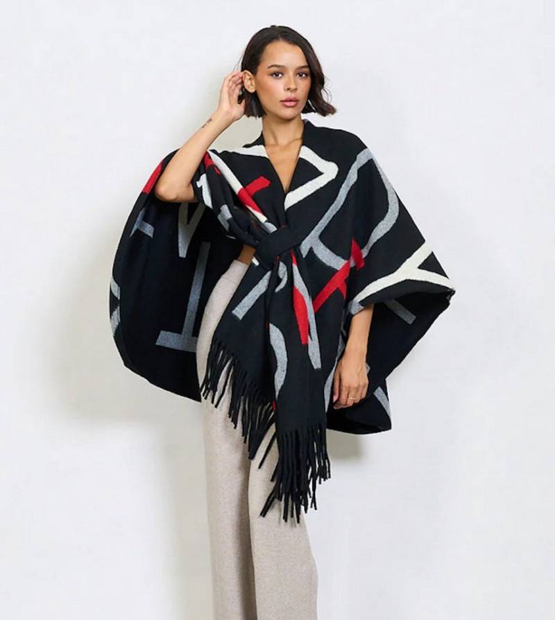 BZNA Poncho BZNA Valerie Strickponcho - Wolltuch mit Fransen - Cape MADE IN ITALY mit Fransen von BZNA