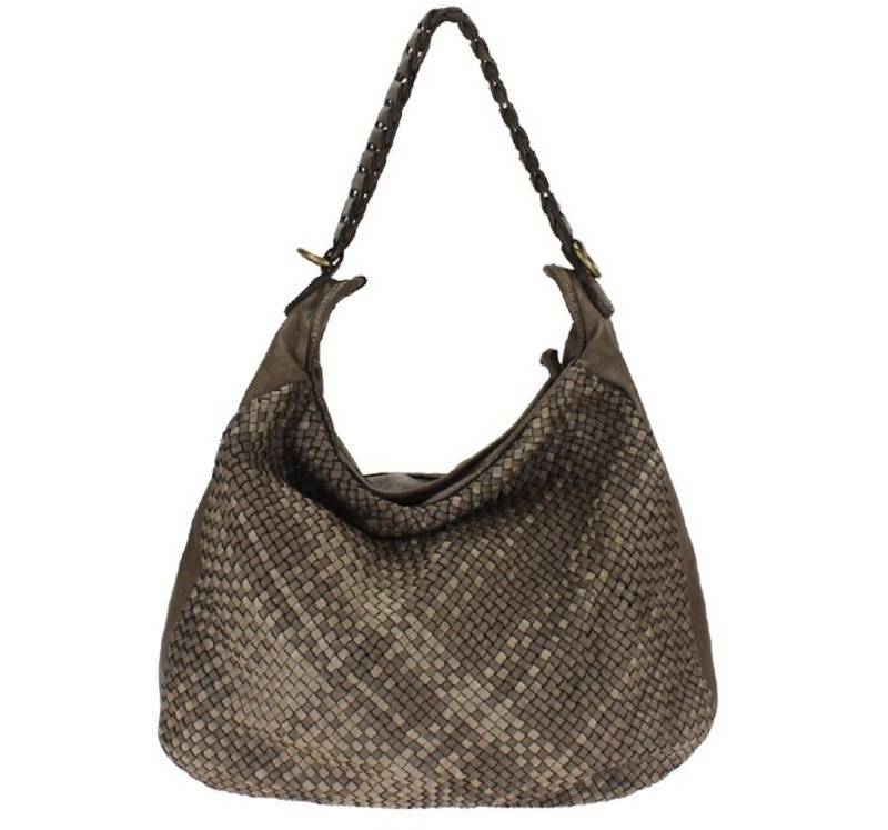 BZNA Schultertasche Manja Italy Designer Damen Handtasche Umhängetasche Tasche, geflochtenes Leder Front von BZNA