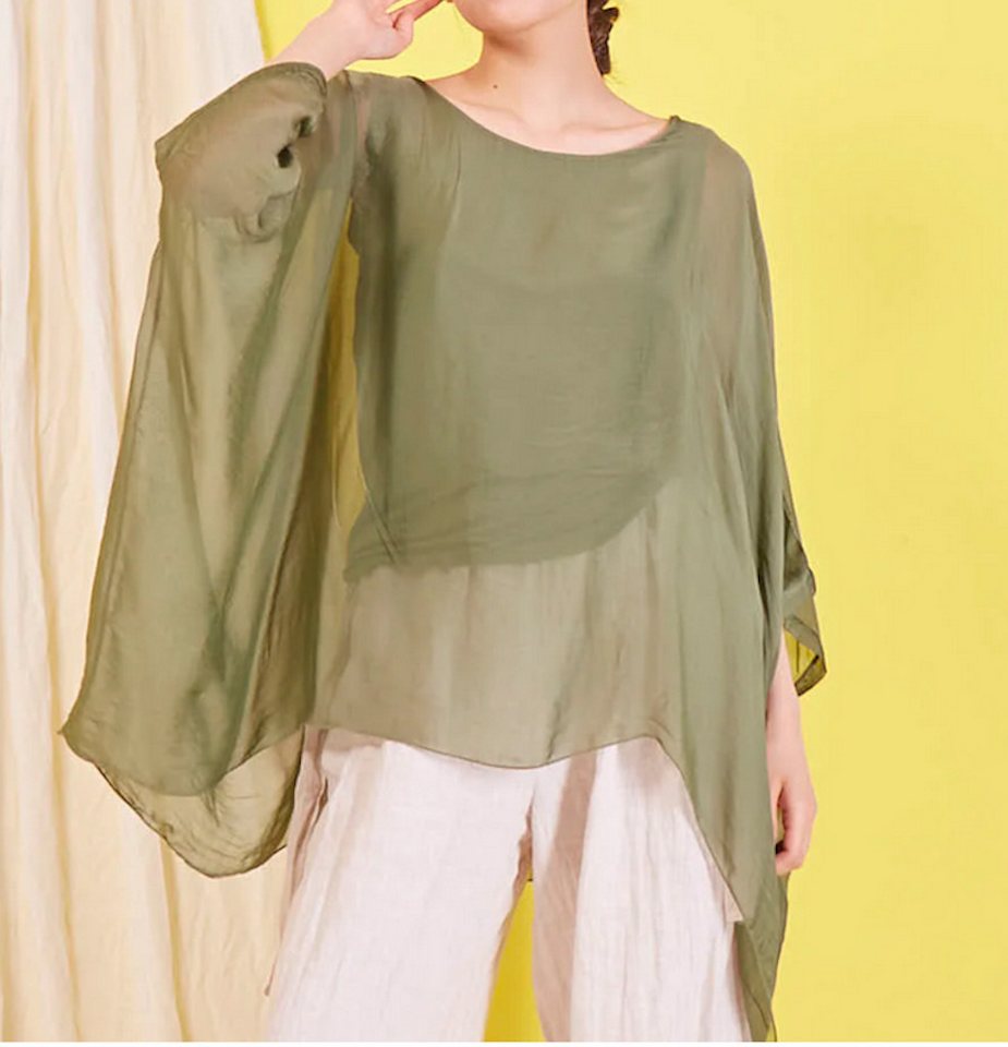 BZNA Seidenbluse Tunika Seidentunika Fledermaus Ärmel von BZNA