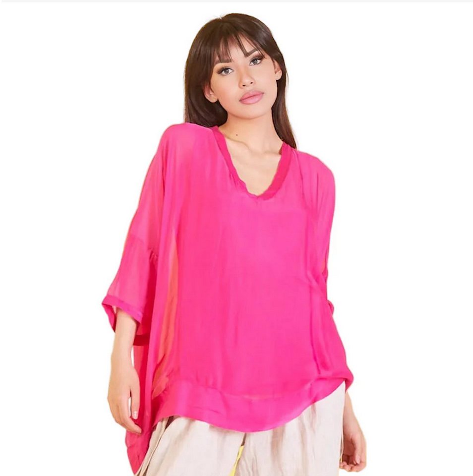 BZNA Seidenbluse Tunika Seidentunika V Ausschnitt Fledermaus Ärmel von BZNA