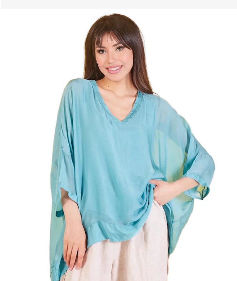 BZNA Seidenbluse Tunika Seidentunika V Ausschnitt Fledermaus Ärmel von BZNA