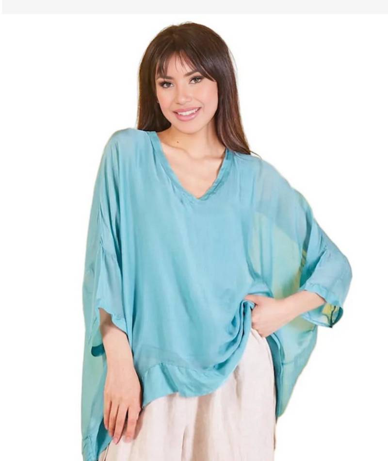 BZNA Seidenbluse Tunika Seidentunika V Ausschnitt Fledermaus Ärmel von BZNA