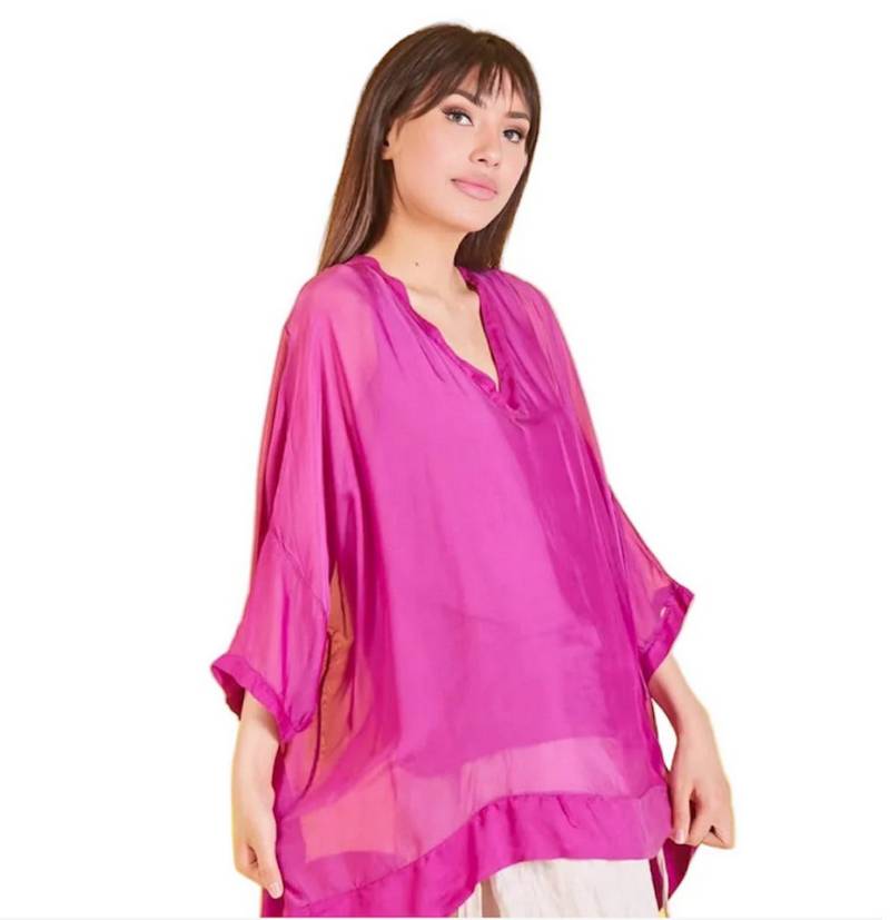 BZNA Seidenbluse Tunika Seidentunika V Ausschnitt Fledermaus Ärmel von BZNA