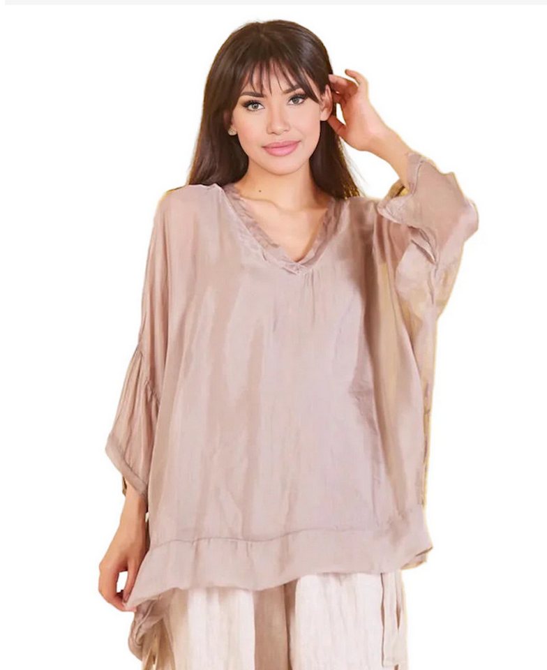 BZNA Seidenbluse Tunika Seidentunika V Ausschnitt Fledermaus Ärmel von BZNA