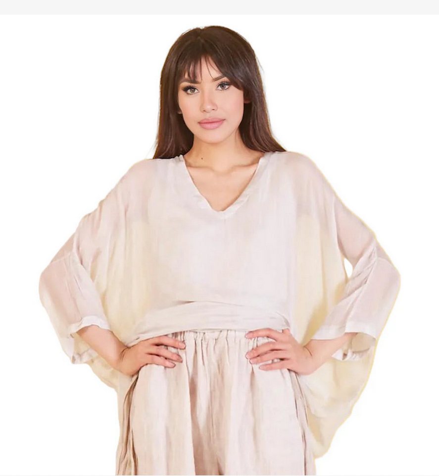 BZNA Seidenbluse Tunika Seidentunika V Ausschnitt Fledermaus Ärmel von BZNA