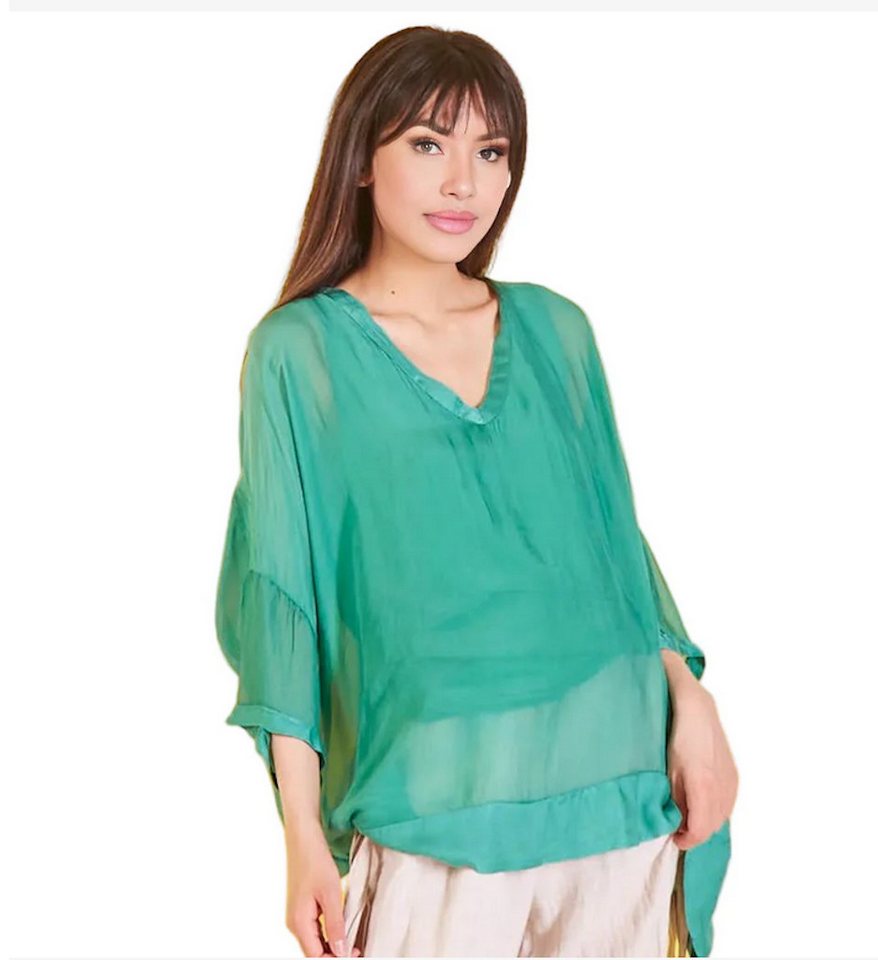 BZNA Seidenbluse Tunika Seidentunika V Ausschnitt Fledermaus Ärmel von BZNA