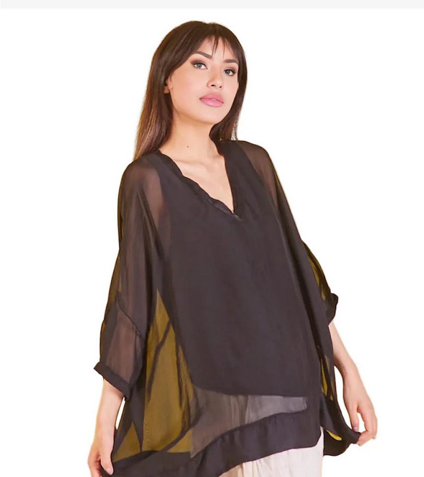 BZNA Seidenbluse Tunika Seidentunika V Ausschnitt Fledermaus Ärmel von BZNA