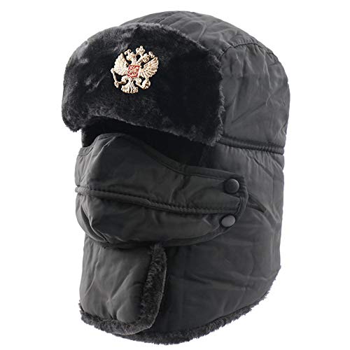 Russen Mütze Herren Männer Frauen Winter Warm Earflap Bomber Hüte Mit Sowjetischen Abzeichen Ushanka Trapper Thermal Hat Trooper Schneeski Cap-Russia_Black von BZNOO