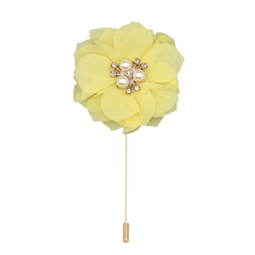 BZSDDY 4 * 10CM 6/12PCS Perle Pflaumenblüte Gold Chiffon Tuch Blume Anstecknadel Abzeichen Blume Corsage Satin Blume Anstecknadel Brosche Pin Für Frauen von BZSDDY