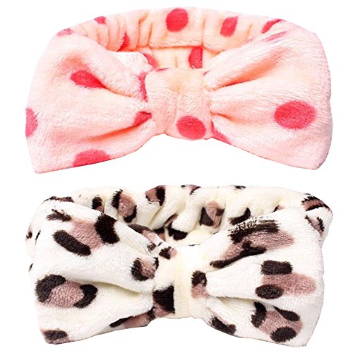 Hübsches superweiches Haarband for die Dusche – ideales Haarband for Waschen von Gesicht oder Make-up)/939 (Color : Light Gold Polka Dot+Coffee Leopard, Size : 2) von BZVCRTYKL