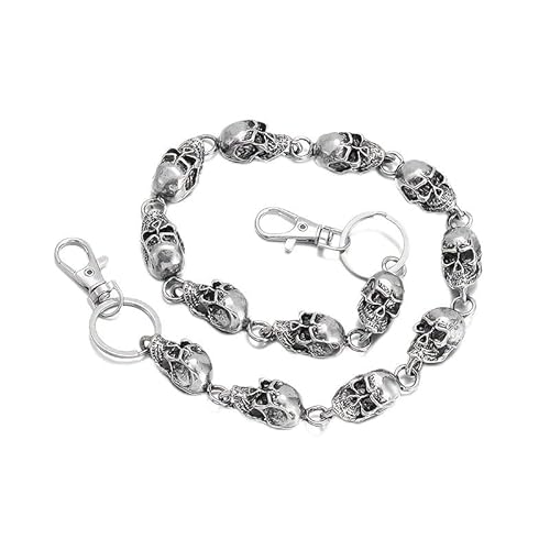 BaBakiak Punk Skull Wallet Chain, Gothic-Ketten für Hosen, Jeans, Hip-Hop-Taschen-Kette, Halloween-Zubehör für Männer und Frauen, silber, Medium von BaBakiak