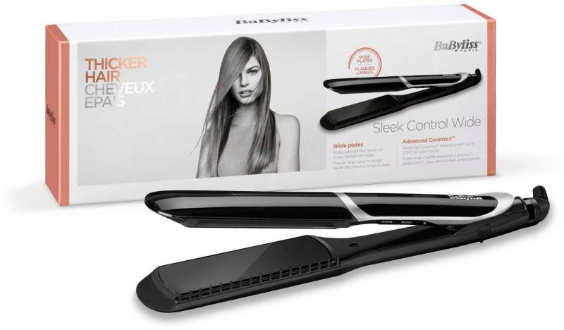 BaByliss Glätteisen ST397E Sleek Control Wide Titanium-Keramik-Beschichtung, Glätteisen mit breiten Platten von BaByliss