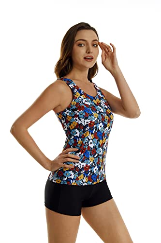 2-teilige Tankini-Badeanzüge für Damen, Tanktop, Badeanzüge mit Jungen-Shorts und BH, sportliche Badebekleidung (4XL, J5) von BaJooruly