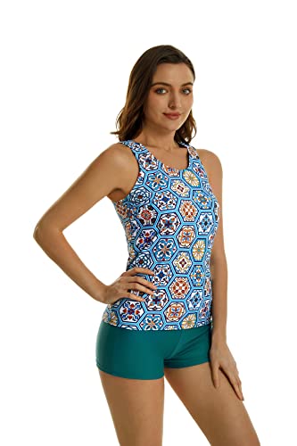 2-teilige Tankini-Badeanzüge für Damen, Tanktop, Badeanzüge mit Jungen-Shorts und BH, sportliche Badebekleidung (L, J4) von BaJooruly