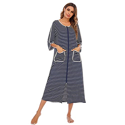 BaJooruly Morgenmäntel mit Reißverschluss Damen 3/4 Kurzarm Loungewear Langer Schlafanzug mit Taschen (XXL, Z4) von BaJooruly