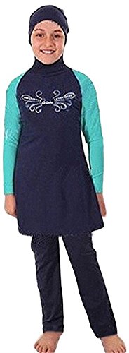 Full Cover Badeanzüge für Mädchen Bescheidene Bademode für Kinder Burkini 3-Pieces Schwimmen Badeanzug Kostüm(3XL,J9) von BaJooruly