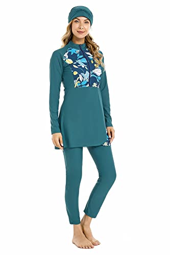 Plus Size Muslimische Bademode Frauen Mild Islamische Bademode Burkini Voll Bedeckt Hijab Top Hosen 3PCS Bademode(L,J5) von BaJooruly