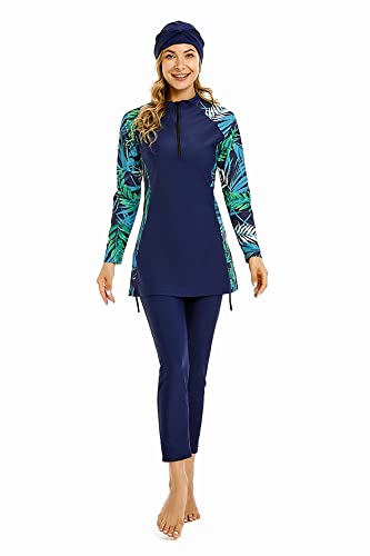 Plus Size Muslimische Bademode Frauen Mild Islamische Bademode Burkini Voll Bedeckt Hijab Top Hosen 3PCS Bademode(XL,J7) von BaJooruly