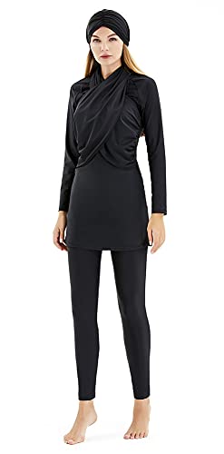 Plus Size Muslimische Bademode Frauen Mild Islamische Bademode Burkini Voll Bedeckt Hijab Top Hosen 3PCS Bademode(XXL,J10) von BaJooruly