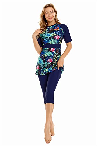 Rash Guard Badeanzug Kurzarm Surfanzug Modest Bademode für Frauen Burkini Beachwear Modesty Badeanzug (S,J4) von BaJooruly
