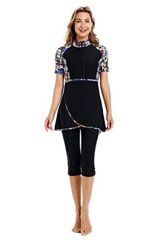 Rash Guard Badeanzug Kurzarm Surfanzug Modest Bademode für Frauen Burkini Beachwear Modesty Badeanzug (XL,J1) von BaJooruly