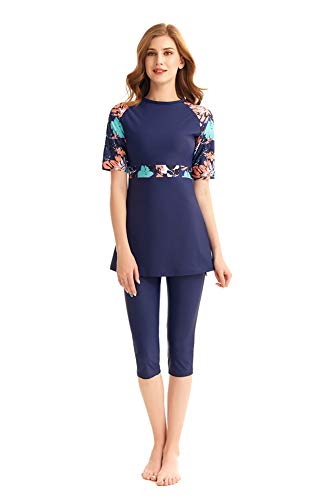 Rash Guard Badeanzug Kurzarm Surfanzug Modest Bademode für Frauen Burkini Beachwear Modesty Badeanzug (XXL,J5) von BaJooruly