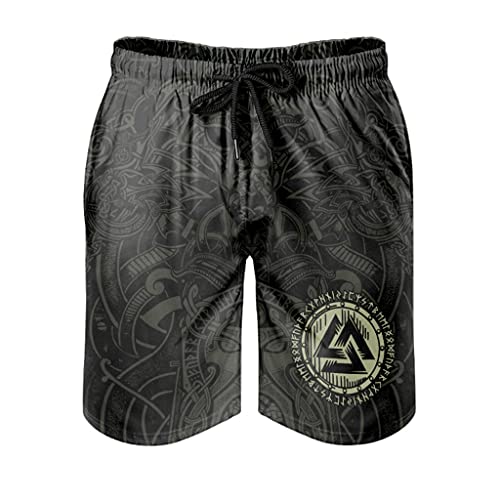 Herren Sommer Badeshorts mit Taschen Wikinger Swim Trunks Schnelltrocknende Boardshorts mit Mesh Futter Männer Jungen Kurze Hose Badehosen White 3XL von BaWulbe