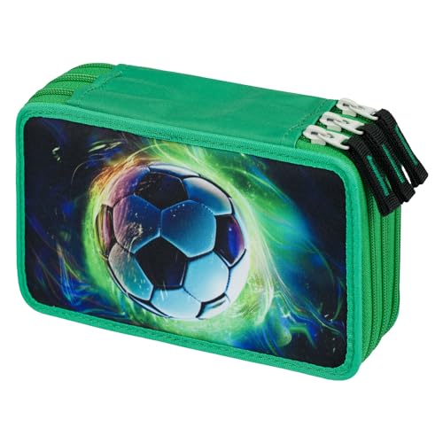 Baagl 3 Fach Federmäppchen für Jungen Mädchen, Schulmäppchen für Schreibwaren, Schulsachen Federtasche, Jungen Federmappe, Mäppchen für Schule (Fußball Ball) von Baagl