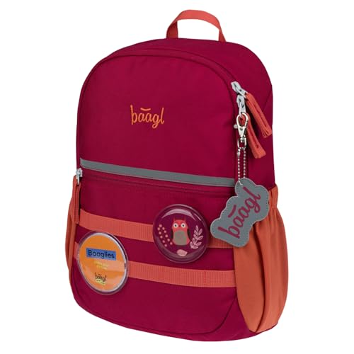 Baagl Kindergartenrucksack Mädchen – Kleiner Kinderrucksack mit Brustgurt & 2 wechselbaren Patches – personalisierbar mit Namen oder Bild – Rucksack für Kita & Krippe, 10 l (Eule) von Baagl