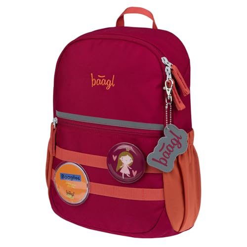 Baagl Kindergartenrucksack Mädchen – Kleiner Kinderrucksack mit Brustgurt & 2 wechselbaren Patches – personalisierbar mit Namen oder Bild – Rucksack für Kita & Krippe, 10 l (Prinzessin) von Baagl
