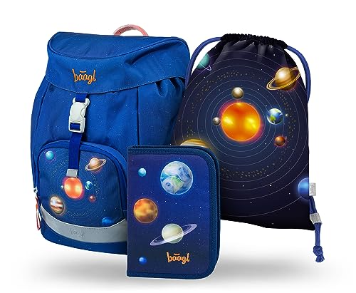 Baagl Schulranzen Jungen für Grundschule Volksschule, Airy Schultasche Set 3-Teilig, Grundschule Schulrucksack für Kinder, Ranzen für Schule, Tornister (Planeten) von Baagl