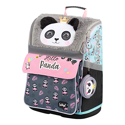 Baagl Schulranzen Mädchen für Grundschule Volksschule - Ergonomische Schultasche für Kinder - Schulrucksack mit Brustgurt - Grundschule Ranzen Tornister (Panda) von Baagl