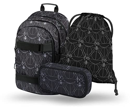 Baagl Schulrucksack Set Jungen Mädchen 3 Teilig, Schultasche ab 3. Klasse, Grundschule Ranzen mit Brustgurt, Ergonomischer Schulranzen (Harry Potter Deathly Hallows) von Baagl