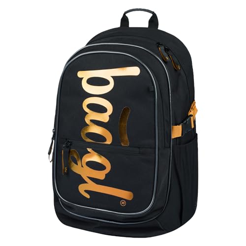 Baagl Schulrucksack für Jungen Mädchen, Schulranzen für Kinder mit ergonomisch geformter Rücken, Brustgurt und reflektierende Elemente (Metallic Bronzen) von Baagl