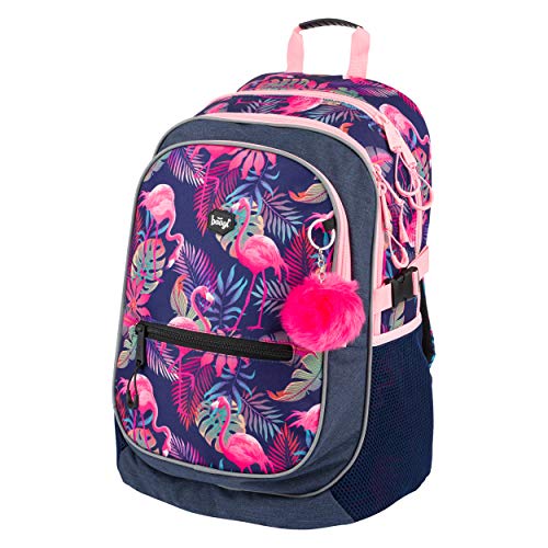 Baagl Schulrucksack für Mädchen, Kinderrucksack mit ergonomisch geformter Rücken, Brustgurt und reflektierende Elemente (Flamingo) von Baagl