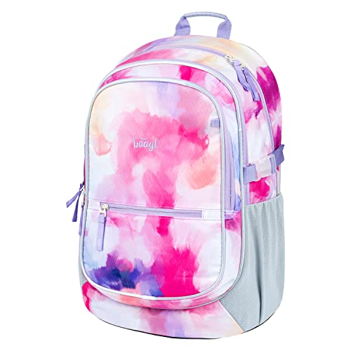 Baagl Schulrucksack für Mädchen, Schulranzen für Kinder mit ergonomisch geformter Rücken, Brustgurt und reflektierende Elemente (Painting) von Baagl