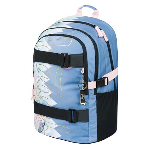 Baagl Schulrucksack für Mädchen Teenager - Skateboard Rucksack - Kinderrucksack mit Laptopfach und Brustgurt für Schule (Skate Moon) von Baagl