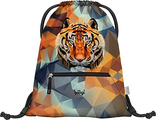 Baagl Turnbeutel für Jungen, wasserdichte Schuhbeutel für Kinder, Schule und Kindergarten Sportbeutel, Sportsack (Wild Tiger) von Baagl