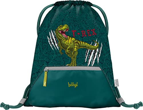 Baagl Turnbeutel für Jungen, wasserdichte Schuhbeutel für Kinder, Schule und Kindergarten Sportbeutel, Sportsack (T-REX) von Baagl