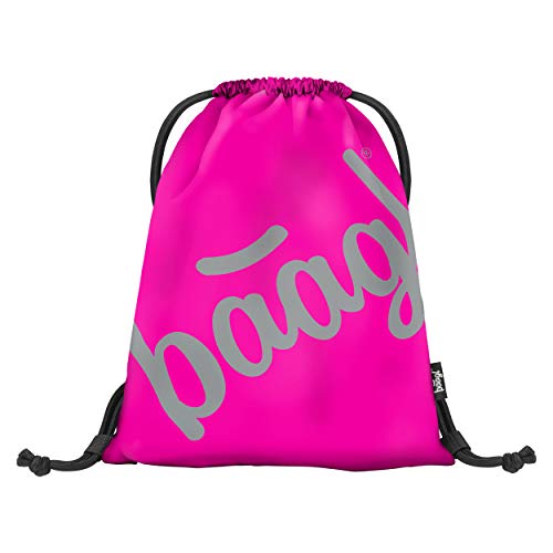 Baagl Turnbeutel für Mädchen - Sportbeutel für Kinder, Teenager - Schule und Sport Schuhbeutel, Sportsack mit Reflektiven Elementen (Pink) von Baagl