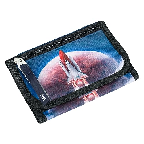 Baagl Brustbeutel Kinder - Geldbörse für Jungen - Geldbeutel, Mini Portemonnaie, Kleingeld Münzbörse (Space Shuttle) von Baagl