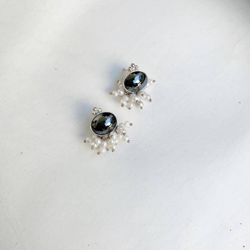 Hämatit Und Perlenohrringe | 925 Sterling Silber Ohrringe Ohrstecker Handgefertigt Weiße Perle Geschenk Für Sie Minimal von Baavaar