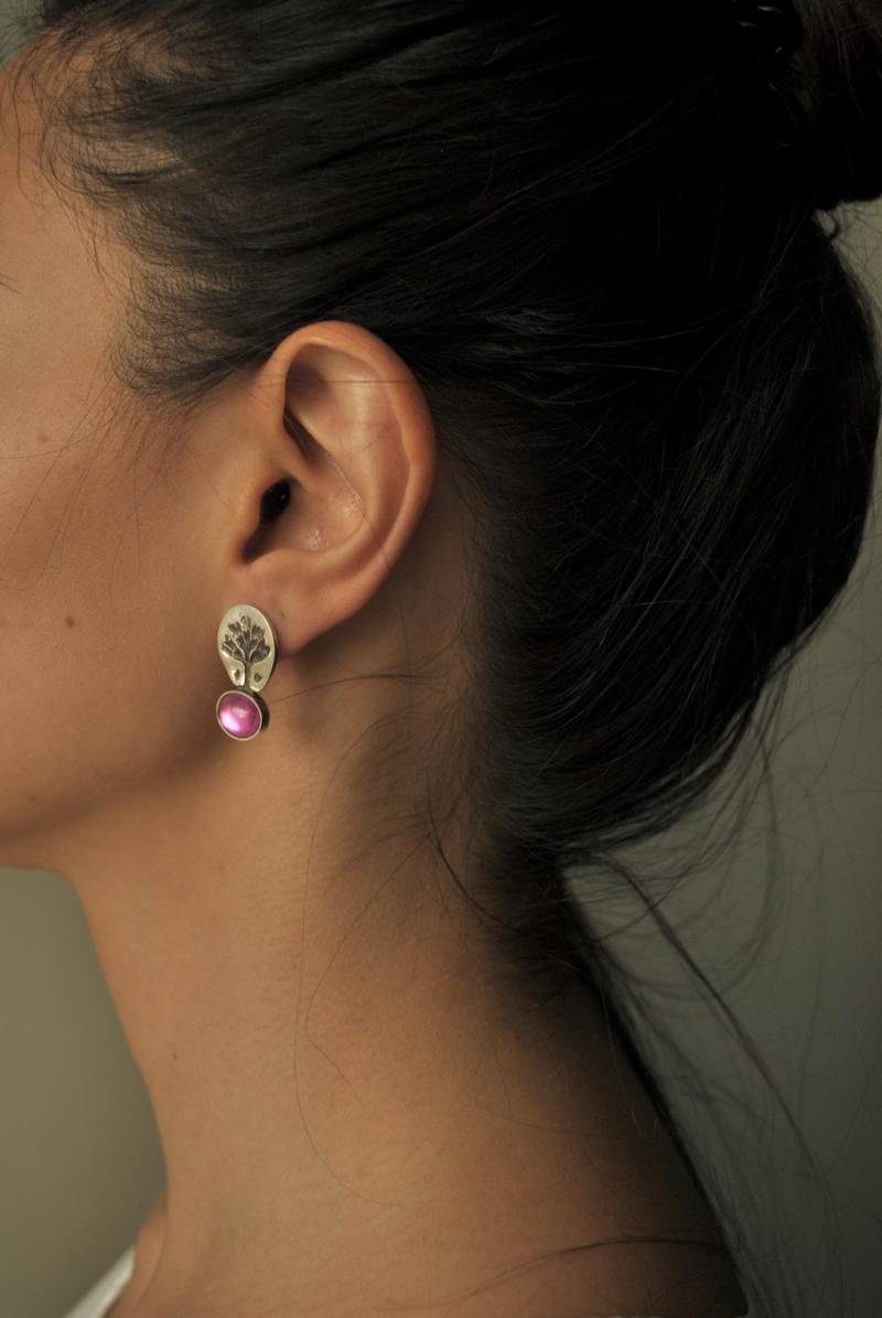 sterling Silber Knospe Ohrstecker Handgemachte Florale Rubin Schmuck von Baavaar