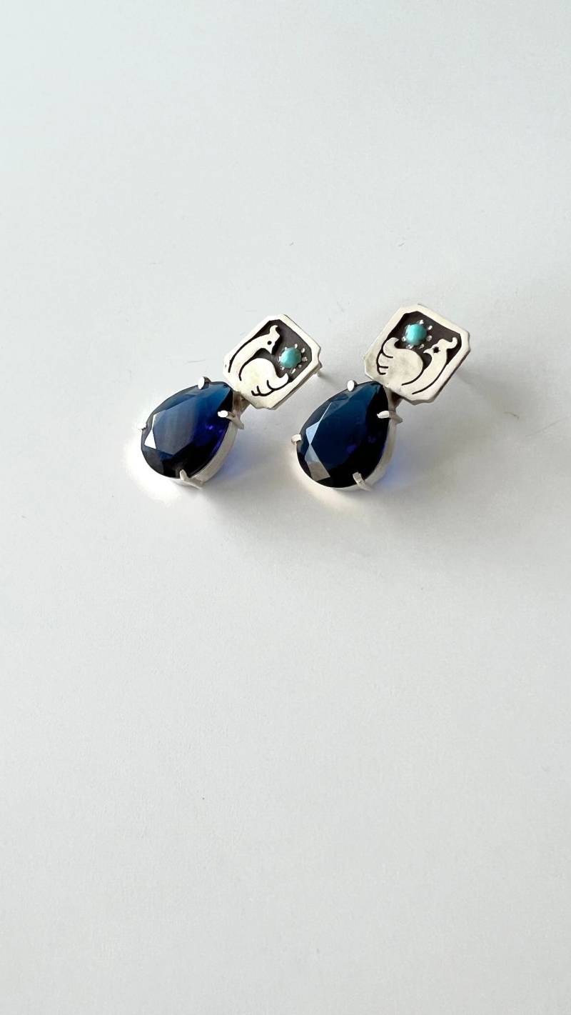 sterling Silber Vogel Mond Ohrringe Türkis Kristall Ohrringe von Baavaar